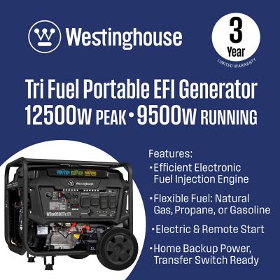 Image showing  12,500/9,500-Watt Tri-Fuel Portable EFI Generator, CO Sensor, Gas/Propane/Natural Gas