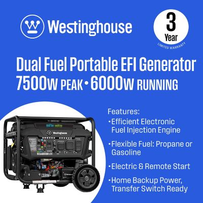Image showing  7,500/6,000-Watt Dual-Fuel Portable EFI Generator, Remote Electric Start, CO Sensor