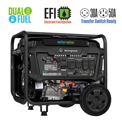 Westinghouse 12,500/9,500-Watt Dual-Fuel Portable EFI Generator, Gas/Propane, CO Sensor