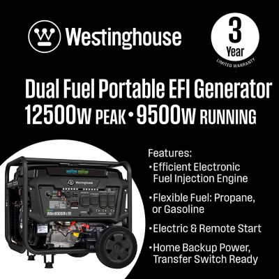 Image showing  12,500/9,500-Watt Dual-Fuel Portable EFI Generator, Gas/Propane, CO Sensor