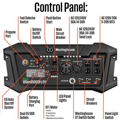 Image showing  12,500/9,500-Watt Dual-Fuel Portable EFI Generator, Gas/Propane, CO Sensor
