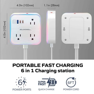 Image showing  LED Multi Power Station 3 Outlets, 1 USB-A and 2 USB-C Ports Charging Extension with RGB Night Light