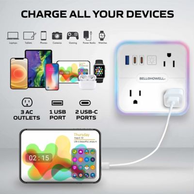 Image showing  LED Multi Power Station 3 Outlets, 1 USB-A and 2 USB-C Ports Charging Extension with RGB Night Light