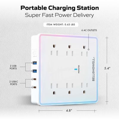 Image showing  LED Outlet Extender Station 6 Outlets, 2 USB, and 2 USB-C Ports Charging Extension with RGB Night Light
