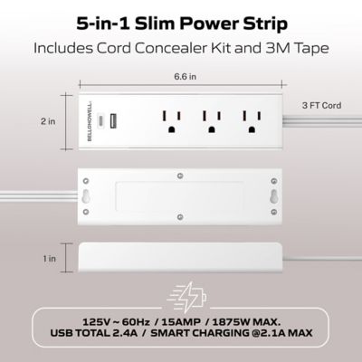Image showing  Slim Multi Power Strip 3-AC Outlets, 1 USB-A and 1 USB-C Ports Charging Extension with Outlet Cover Flat Plug