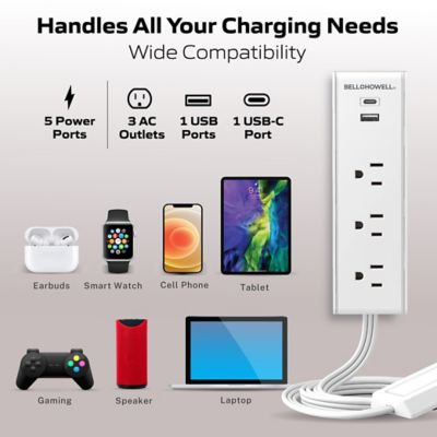 Image showing  Slim Multi Power Strip 3-AC Outlets, 1 USB-A and 1 USB-C Ports Charging Extension with Outlet Cover Flat Plug