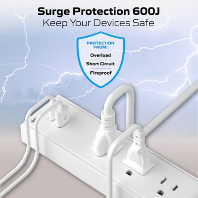 Image showing 5 th Bell & Howell Slim Multi Power Strip 3-AC Outlets, 1 USB-A and 1 USB-C Ports Charging Extension with Outlet Cover Flat Plug