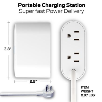 Image showing  LED Multi Fast Charging Station 2 AC Outlets, 2 USB-A, and 1 USB-C Ports Charging Extension with RGB Night Light