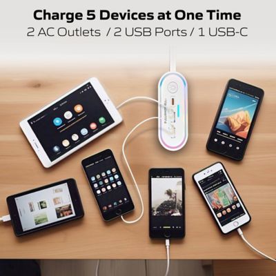 Image showing  LED Multi Fast Charging Station 2 AC Outlets, 2 USB-A, and 1 USB-C Ports Charging Extension with RGB Night Light