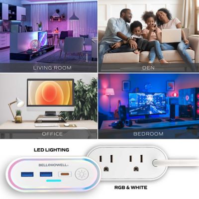 Image showing 5 th Bell & Howell LED Multi Fast Charging Station 2 AC Outlets, 2 USB-A, and 1 USB-C Ports Charging Extension with RGB Night Light