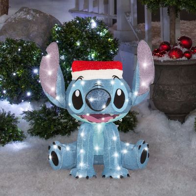 Image showing 3D Holiday Lighted Tinsel Sculpture Stitch with Santa Hat
