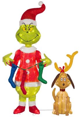 Dr. Seuss3D Holiday Lighted Tinsel Sculpture The Grinch with Max andStockings