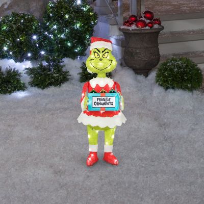 Image showing 3D Holiday Lighted Tinsel Sculpture Grinch with Ornament Box