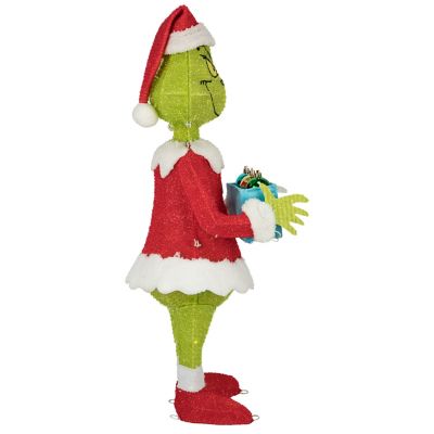 Image showing 3D Holiday Lighted Tinsel Sculpture Grinch with Ornament Box