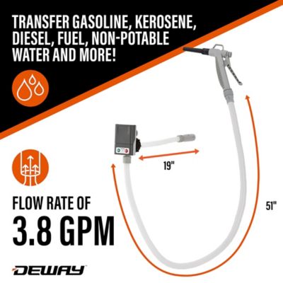 Image showing 6 th Deway Fuel Transfer Pump, 3.8 GPM, 51 in. Hose, 3 Adapters, USB-C/Battery, Gas/Diesel/Water Use
