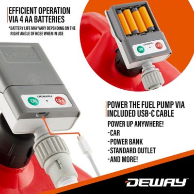 Image showing 7 th Deway Fuel Transfer Pump, 3.8 GPM, 51 in. Hose, 3 Adapters, USB-C/Battery, Gas/Diesel/Water Use