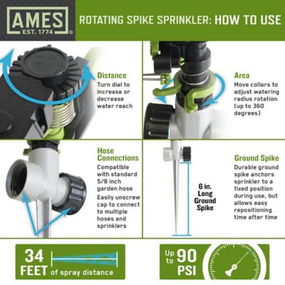 Image showing 7 th Ames 3-Piece Garden Watering Set with 1 Pulsating Spike Style, one 3-Arm Rotating Sprinkler and one 7-Pattern Spray Nozzle