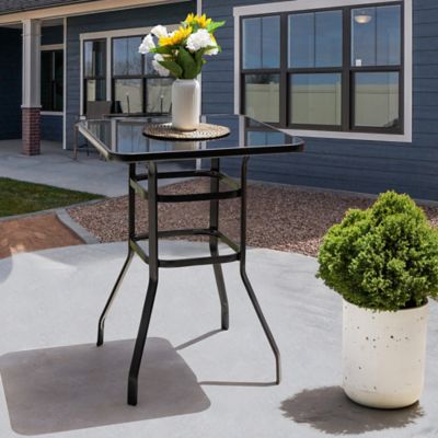 Image showing  Outdoor Bar Height Table 31.5 in. Square Patio Bar Table with Tempered Glass Top for Garden, Lawn