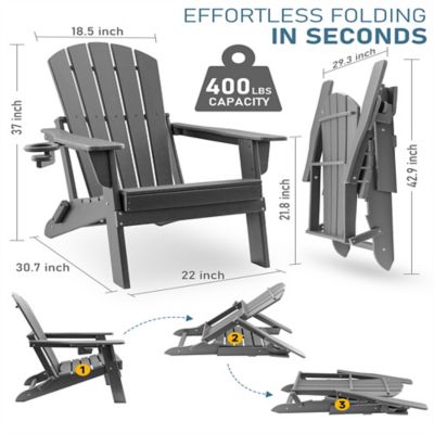 Image showing  HDPE Folding Adirondack Chair with Cup Holder,Weather-Resistant, Low Maintenance, Supports up to 400 lb.