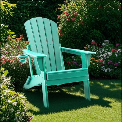Image showing  HDPE Folding Adirondack Chair with Cup Holder,Weather-Resistant, Low Maintenance, Supports up to 400 lb.