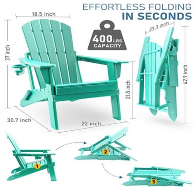Image showing  HDPE Folding Adirondack Chair with Cup Holder,Weather-Resistant, Low Maintenance, Supports up to 400 lb.
