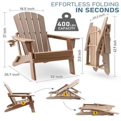 Image showing  HDPE Folding Adirondack Chair with Cup Holder,Weather-Resistant, Low Maintenance, Supports up to 400 lb.