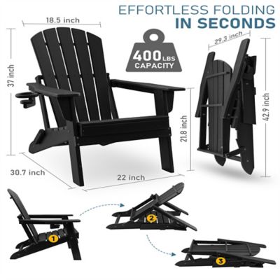 Image showing  HDPE Folding Adirondack Chair with Cup Holder,Weather-Resistant, Low Maintenance, Supports up to 400 lb., 2 Pack