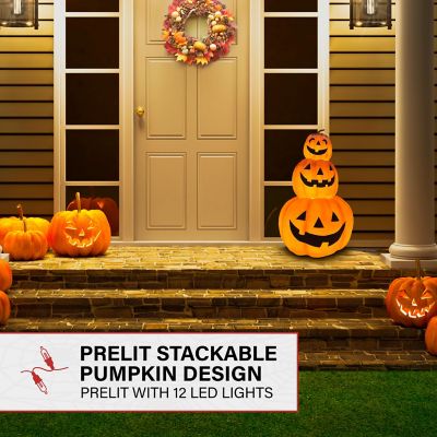 Image showing 2 th Haunted Hill Farm 29 in. 3 Stacking Pumpkins Blow Mold with Lights