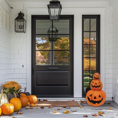 Image showing 7 th Haunted Hill Farm 29 in. 3 Stacking Pumpkins Blow Mold with Lights