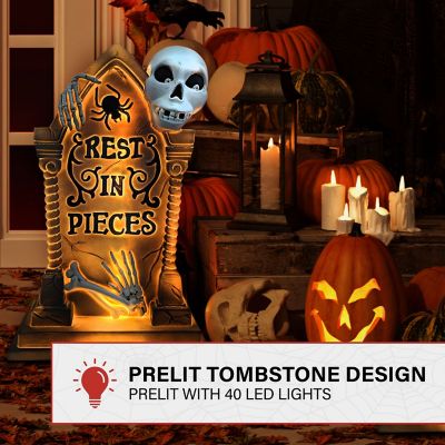Image showing  25 in. Tombstone with Skeleton Blow Mold with Lights