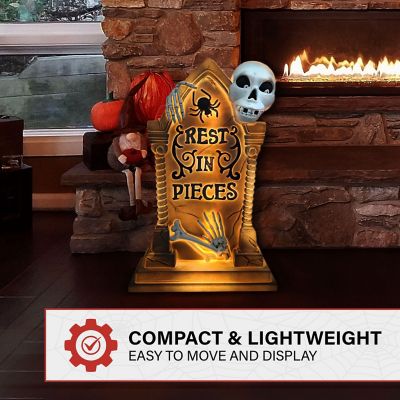 Image showing  25 in. Tombstone with Skeleton Blow Mold with Lights