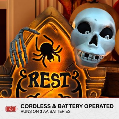 Image showing  25 in. Tombstone with Skeleton Blow Mold with Lights