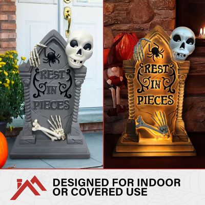 Image showing 5 th Haunted Hill Farm 25 in. Tombstone with Skeleton Blow Mold with Lights