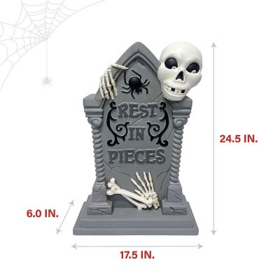 Image showing 6 th Haunted Hill Farm 25 in. Tombstone with Skeleton Blow Mold with Lights