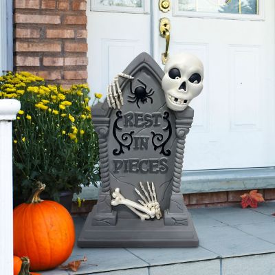 Image showing 9 th Haunted Hill Farm 25 in. Tombstone with Skeleton Blow Mold with Lights
