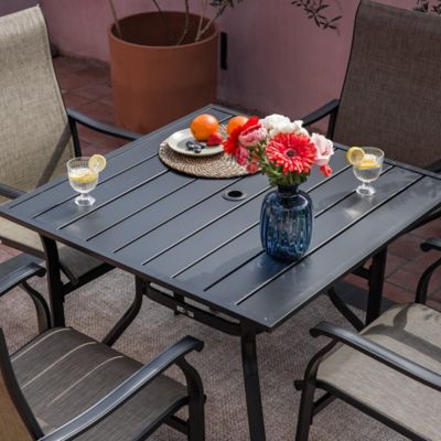 Image showing  Square Outdoor Patio Dining Table with Umbrella Hole for Garden, Backyard and Deck