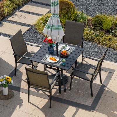 Image showing  Square Outdoor Patio Dining Table with Umbrella Hole for Garden, Backyard and Deck