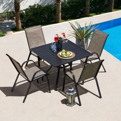 Image showing  Square Outdoor Patio Dining Table with Umbrella Hole for Garden, Backyard and Deck