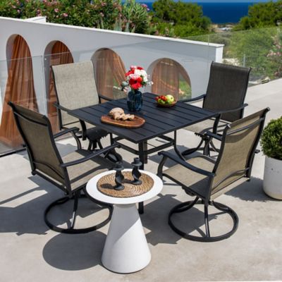 Image showing 5 th Sour Citrus Square Outdoor Patio Dining Table with Umbrella Hole for Garden, Backyard and Deck