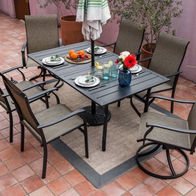 Image showing  6-Person Rectangular Outdoor Patio Dining Table with Umbrella Hole for Garden, Backyard and Deck