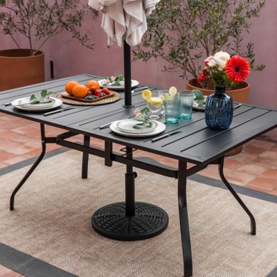 Image showing 5 th Sour Citrus 6-Person Rectangular Outdoor Patio Dining Table with Umbrella Hole for Garden, Backyard and Deck