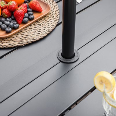 Image showing 7 th Sour Citrus 6-Person Rectangular Outdoor Patio Dining Table with Umbrella Hole for Garden, Backyard and Deck