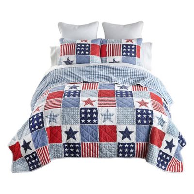 Image showing  Star & Stripe Ragged Pieced Cotton Quilt Set