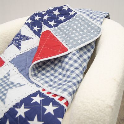 Image showing  Star & Stripe Ragged Pieced Cotton Quilted Throw