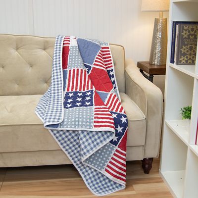 Image showing  Star & Stripe Ragged Pieced Cotton Quilted Throw
