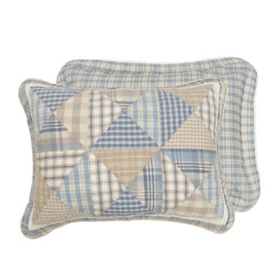 Image showing  Coastal Star Embroidered Pieced Cotton Quilt Set