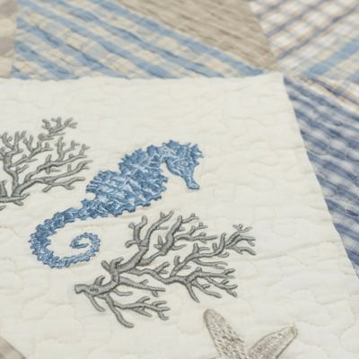 Image showing  Coastal Star Embroidered Pieced Cotton Quilt Set