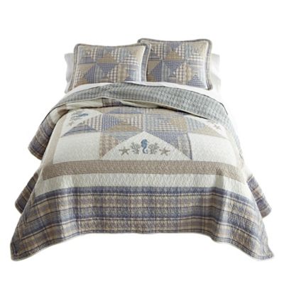 Donna Sharp Coastal Star Embroidered Pieced Cotton Quilt Set