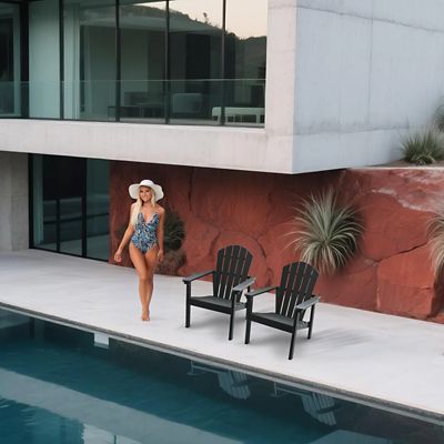 Image showing  All Weather HDPE Stackable Adirondack Chair, Space-Saving Outdoor Patio Chair, 4 pc.