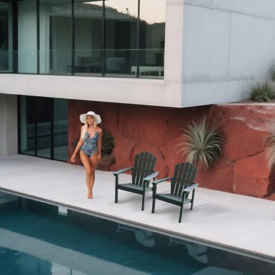 Image showing  All Weather HDPE Stackable Adirondack Chair, Space-Saving Outdoor Patio Chair, 2 pc.